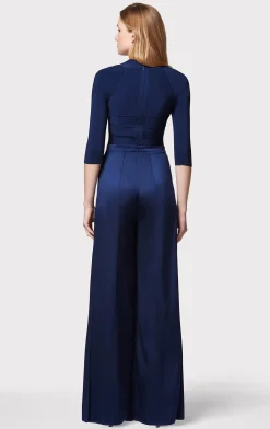 Separates|Bottoms-Hervé Léger ICON HIGH WAIST SILK WIDE LEG PANTS CLASSIC BLUE